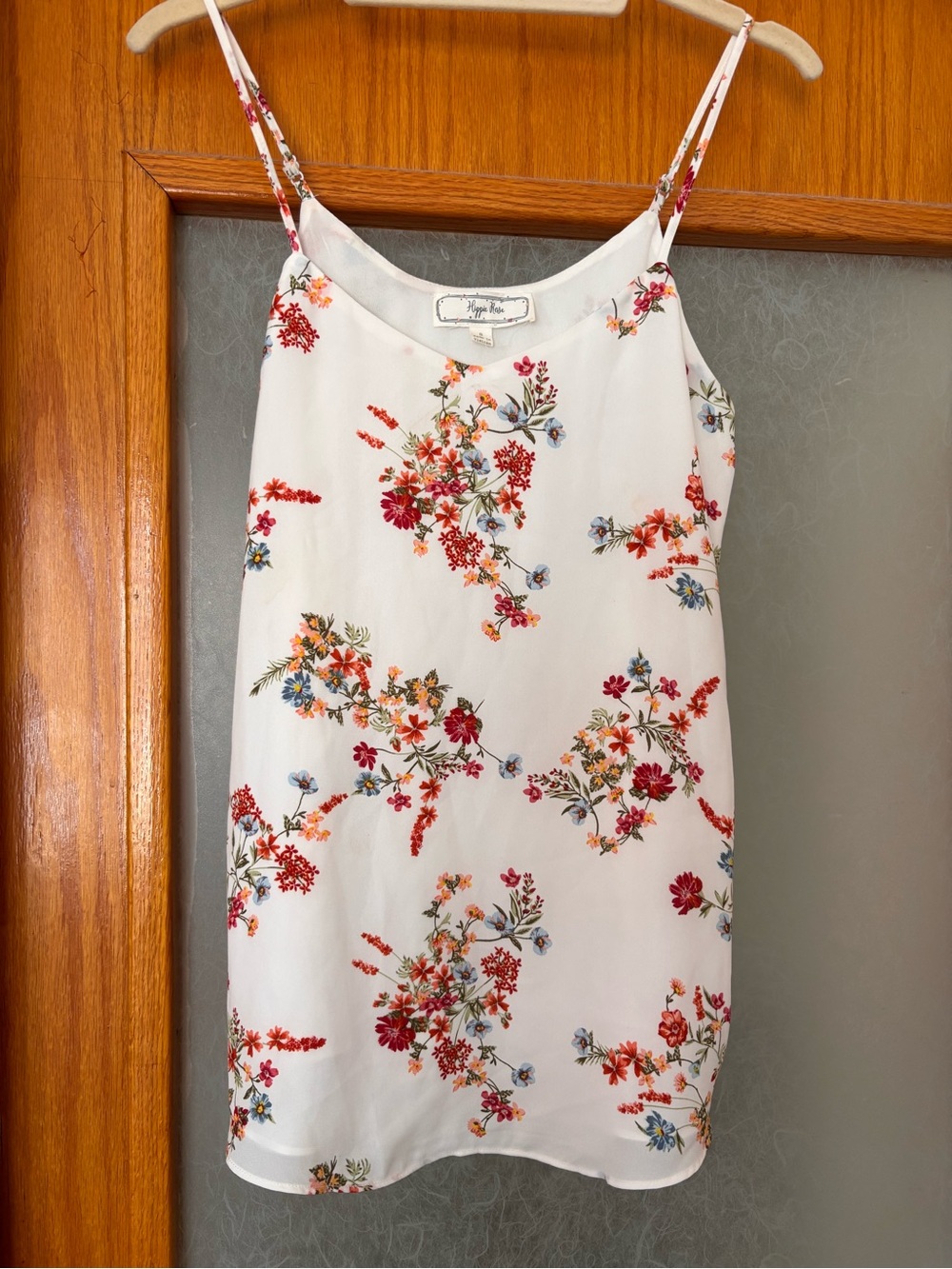 Hippie Rose White Floral Slip Dress with Red, Coral & Blue Blooms